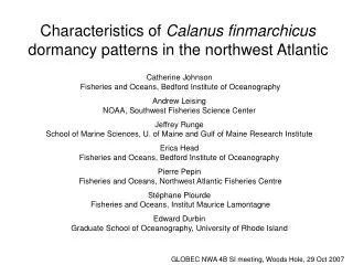 Characteristics of Calanus finmarchicus dormancy patterns in the northwest Atlantic