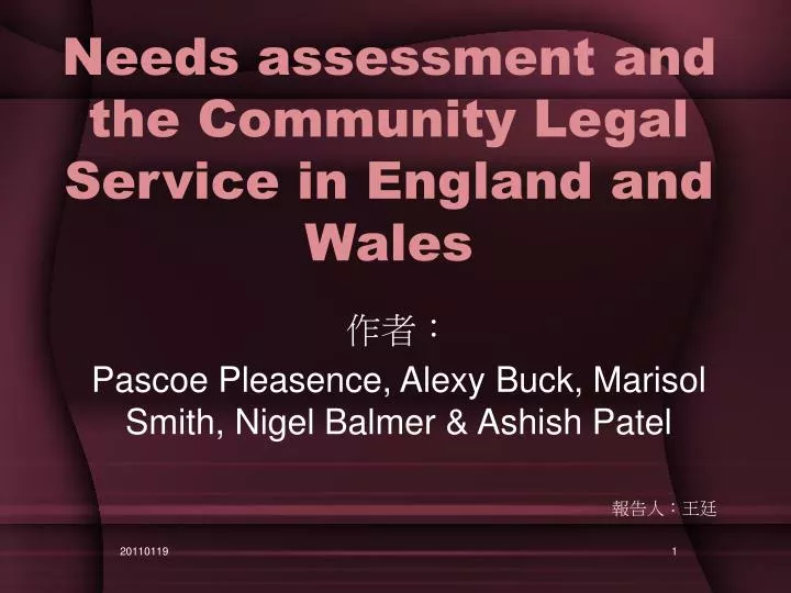 needs assessment and the community legal service in england and wales