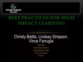 Best Practices for High Impact Learning