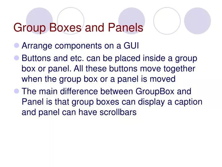 group boxes and panels