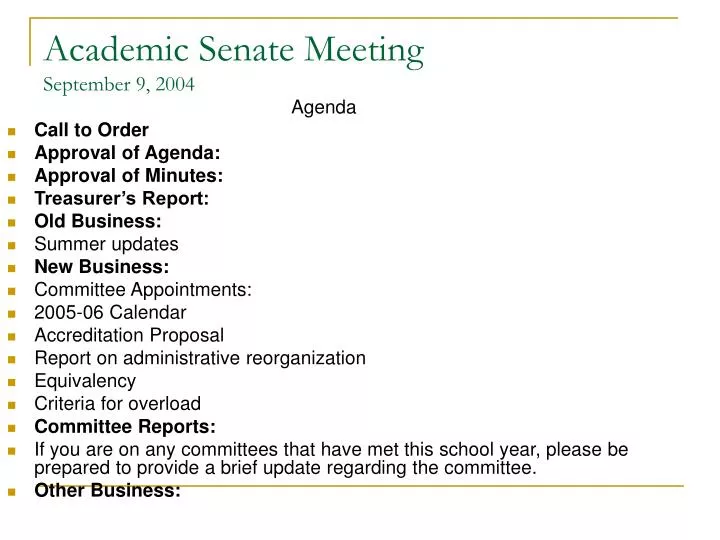 academic senate meeting september 9 2004