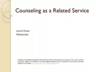 Counseling as a Related Service