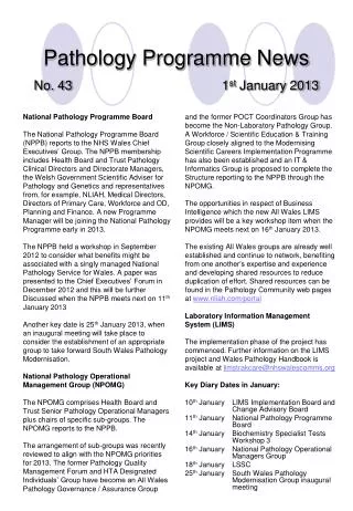 Pathology Programme News No. 43 1 st January 2013
