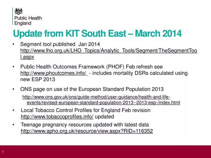 update from kit south east march 2014