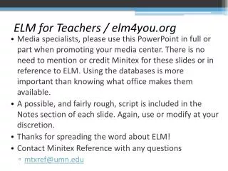 ELM for Teachers / elm4you