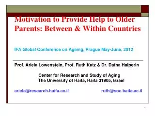 Motivation to Provide Help to Older Parents: Between &amp; Within Countries