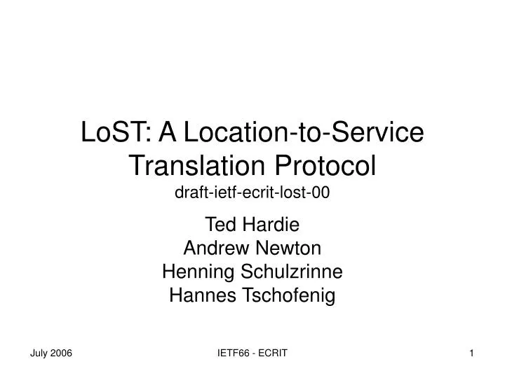 lost a location to service translation protocol draft ietf ecrit lost 00