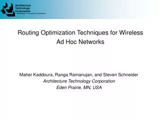 Routing Optimization Techniques for Wireless Ad Hoc Networks