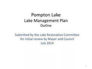 Pompton Lake Lake Management Plan Outline