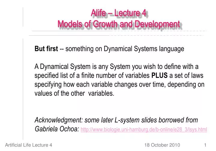 alife lecture 4 models of growth and development