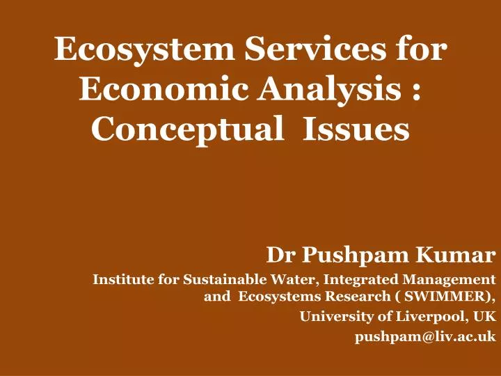 ecosystem services for economic analysis conceptual issues
