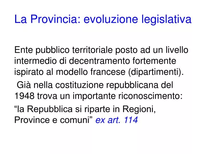 la provincia evoluzione legislativa