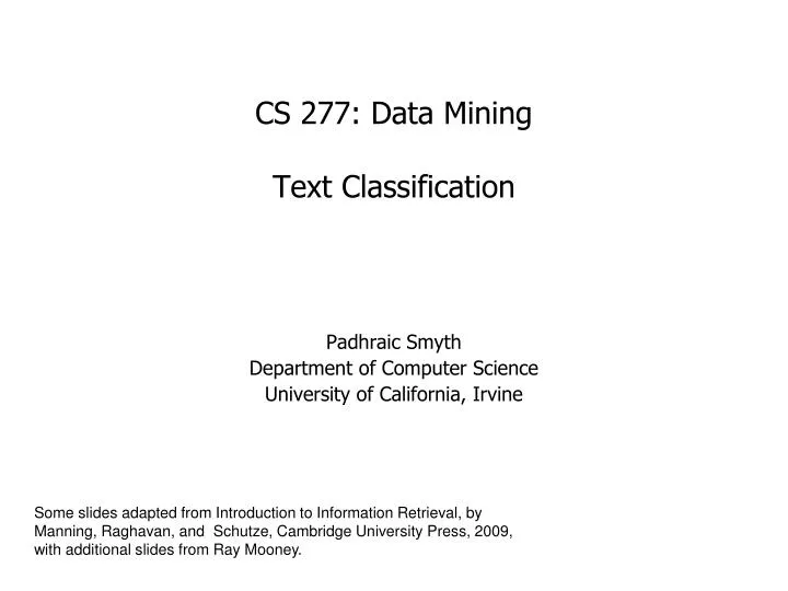 cs 277 data mining text classification