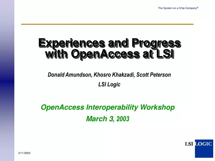 experiences and progress with openaccess at lsi