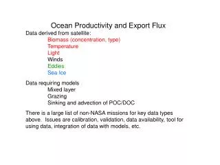 Ocean Productivity and Export Flux Data derived from satellite: Biomass (concentration, type)