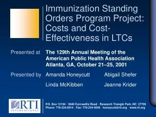 Immunization Standing Orders Program Project: Costs and Cost-Effectiveness in LTCs