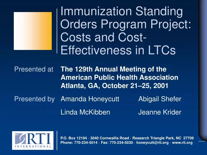 immunization standing orders program project costs and cost effectiveness in ltcs