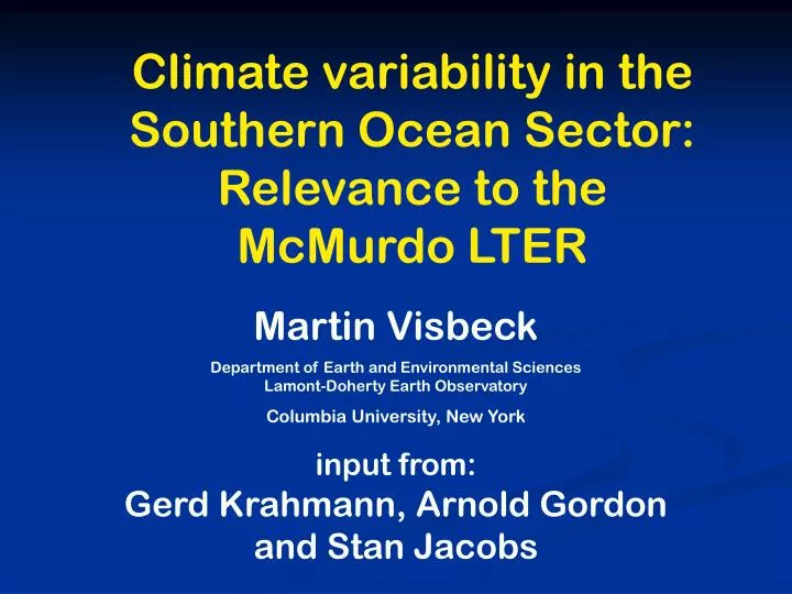 climate variability in the southern ocean sector relevance to the mcmurdo lter