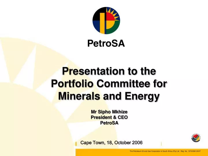 presentation to the portfolio committee for minerals and energy