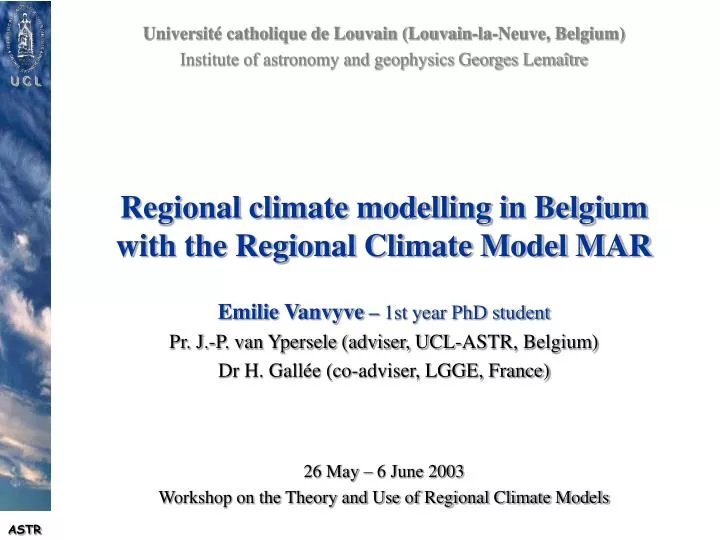 regional climate modelling in belgium with the regional climate model mar