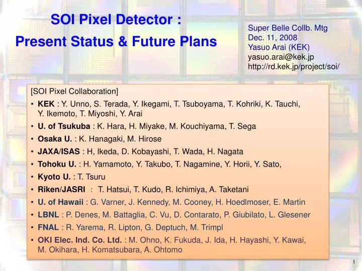 soi pixel detector present status future plans