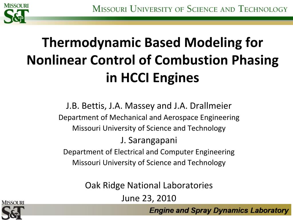 PPT - Thermodynamic Based Modeling for Nonlinear Control of Combustion ...