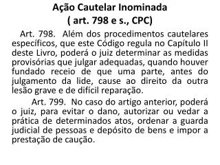 a o cautelar inominada art 798 e s cpc