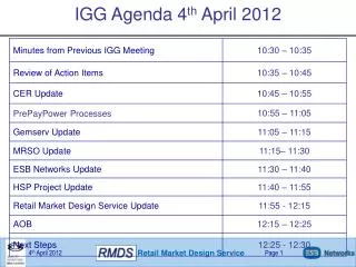 IGG Agenda 4 th April 2012