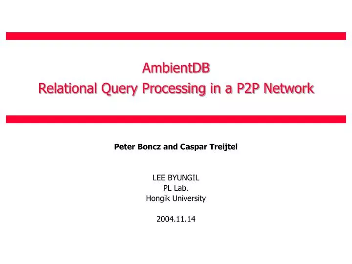 ambientdb relational query processing in a p2p network