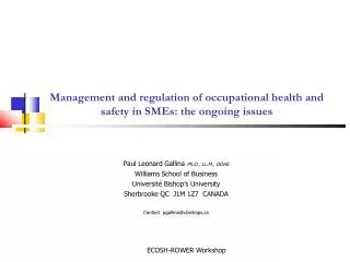Management and regulation of occupational health and safety in SMEs: the ongoing issues