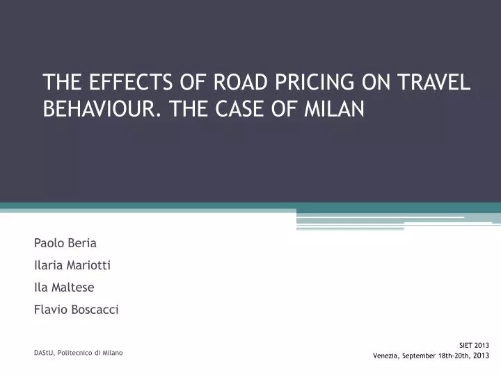 the effects of road pricing on travel behaviour the case of milan