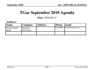 TGac September 2010 Agenda