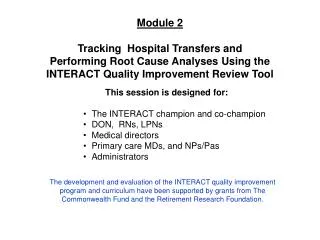 Module 2 Tracking Hospital Transfers and Performing Root Cause Analyses Using the