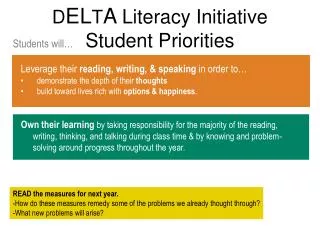 D EL T A Literacy Initiative Student Priorities
