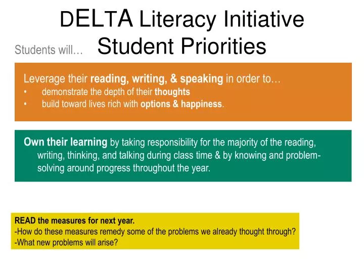 d el t a literacy initiative student priorities