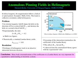 Anomalous Pinning Fields in Helimagnets Dietrich Belitz, University of Oregon Eugene, DMR 0529966