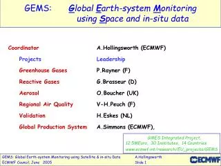 GEMS:	 G lobal E arth-system M onitoring 		using S pace and in-situ data