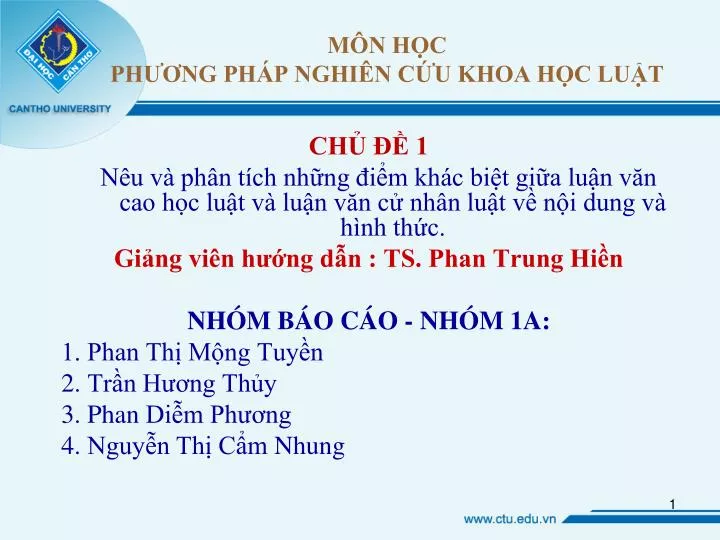 PPT - MÔN HỌC PHƯƠNG PHÁP NGHIÊN CỨU KHOA HỌC LUẬT PowerPoint ...