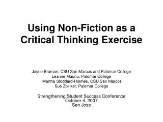 Using Non-Fiction as a Critical Thinking Exercise