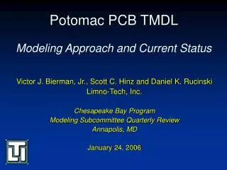Potomac PCB TMDL Modeling Approach and Current Status