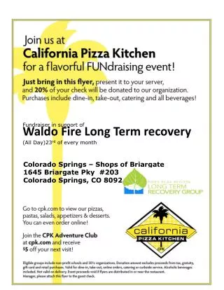 Fundraiser in support of Waldo Fire Long Term recovery (All Day)23 rd of every month