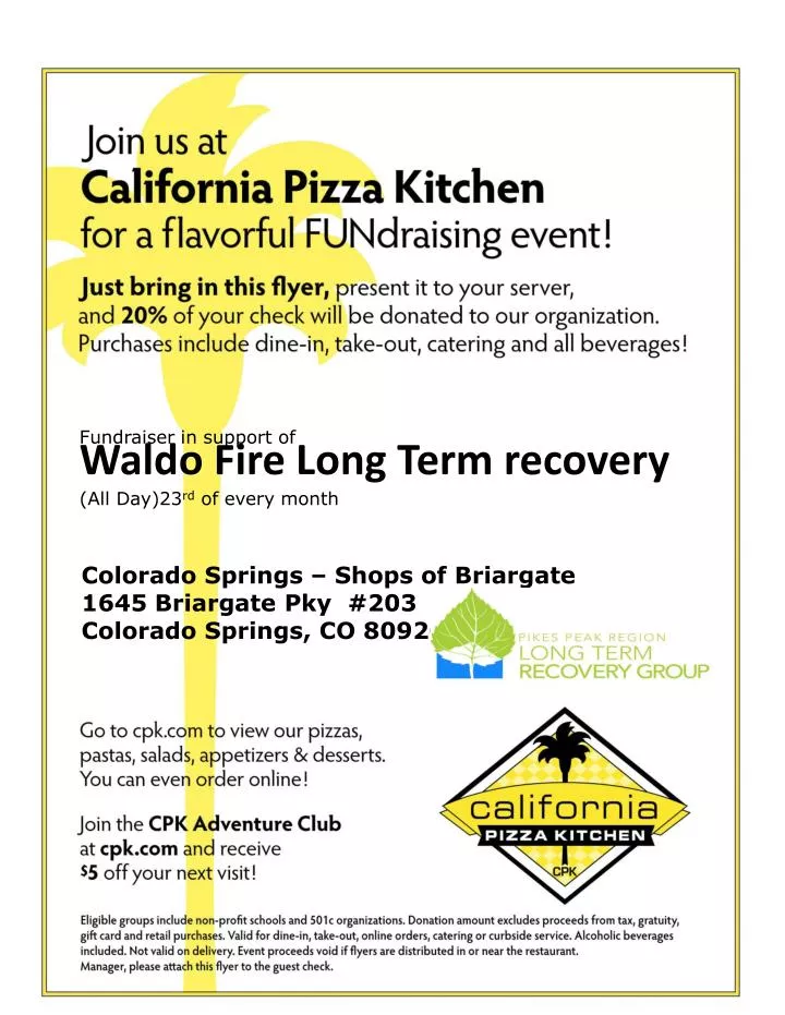 fundraiser in support of waldo fire long term recovery all day 23 rd of every month