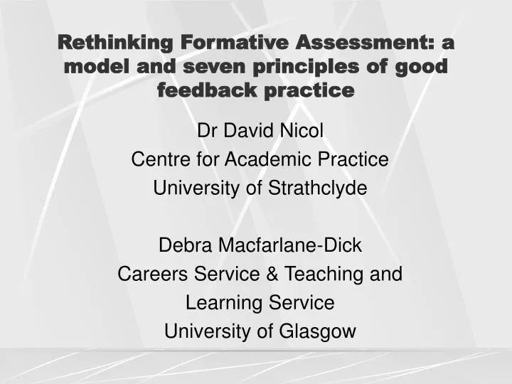 rethinking formative assessment a model and seven principles of good feedback practice