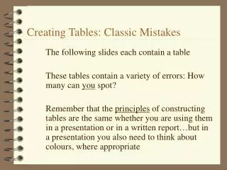 Creating Tables: Classic Mistakes
