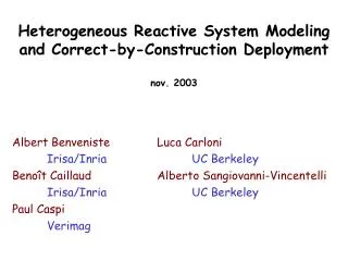 Heterogeneous Reactive System Modeling and Correct-by-Construction Deployment nov. 2003