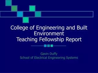 College of Engineering and Built Environment Teaching Fellowship Report