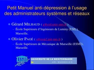 petit manuel anti d pression l usage des administrateurs syst mes et r seaux