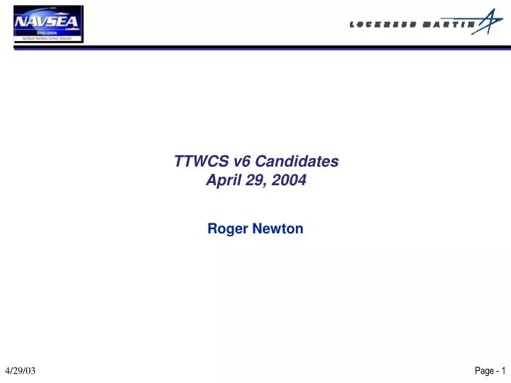 ttwcs v6 candidates april 29 2004