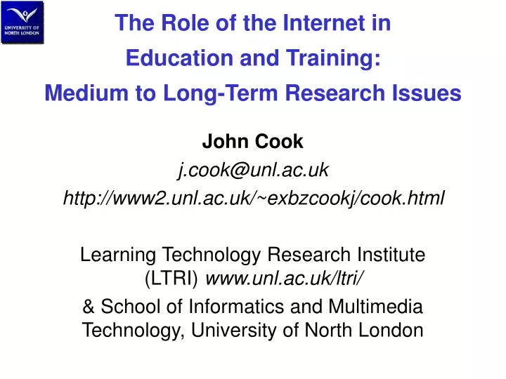 the role of the internet in education and training medium to long term research issues