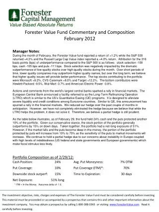 Forester Value Fund Commentary and Composition February 2012